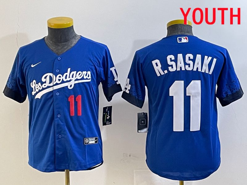 Youth Los Angeles Dodgers #11 R.Sasaki Blue City Edition Game 2025 Nike MLB Jersey style 3->youth mlb jersey->Youth Jersey